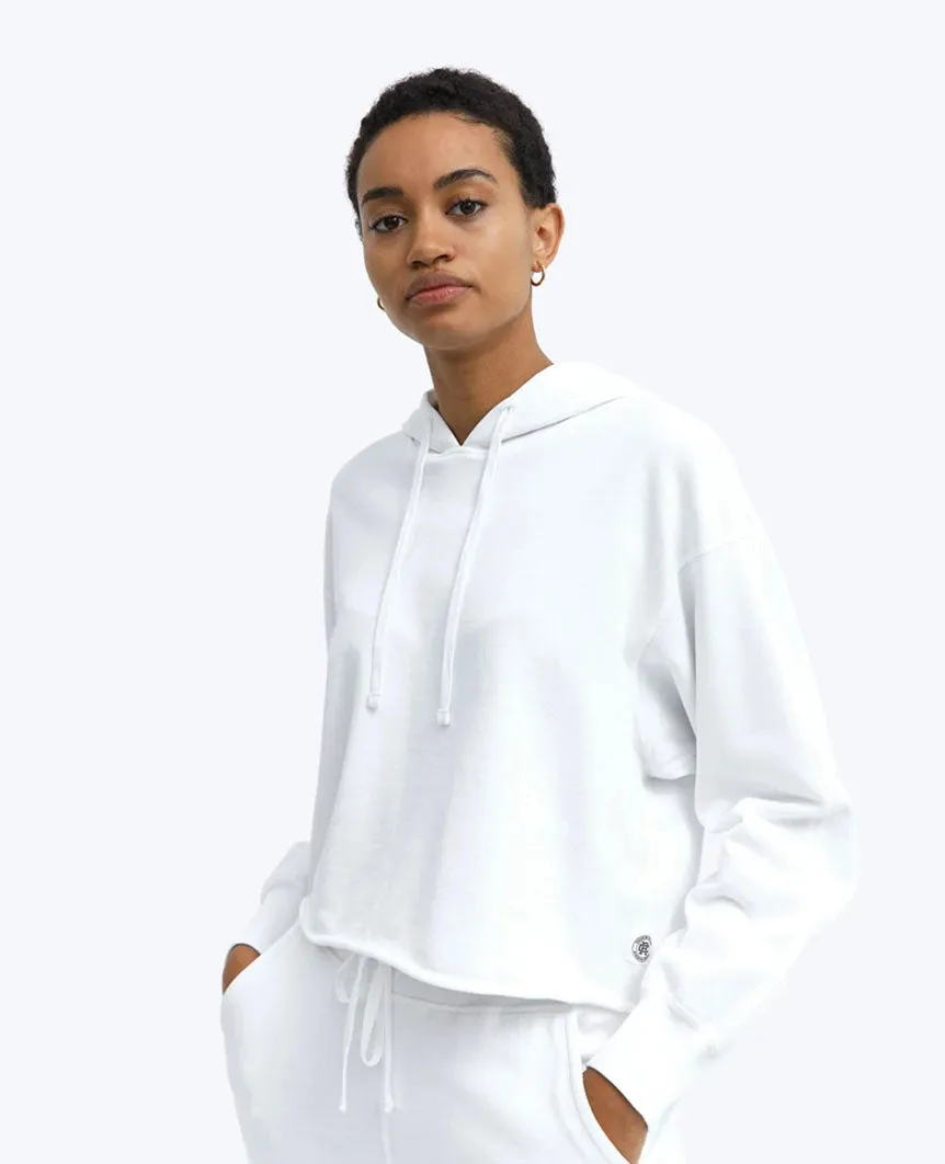 Lightweight Terry Cut-Off Hoodie White Womens