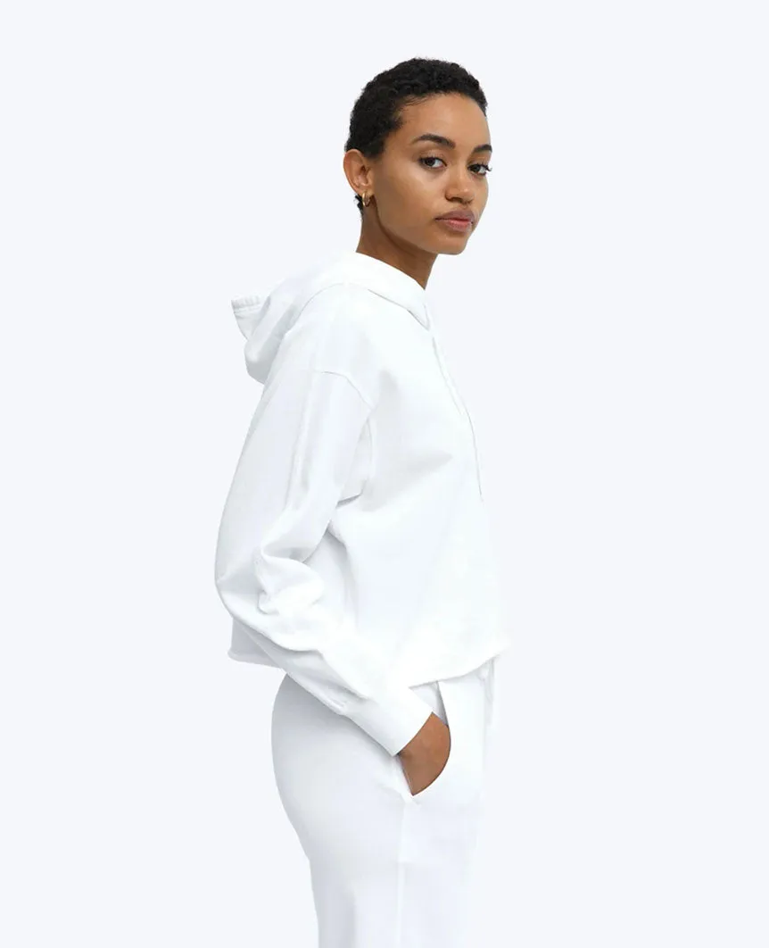 Lightweight Terry Cut-Off Hoodie White Womens