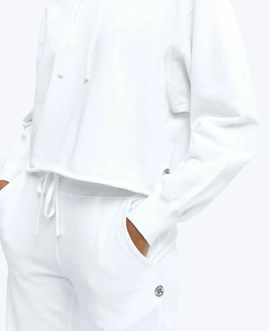 Lightweight Terry Cut-Off Hoodie White Womens