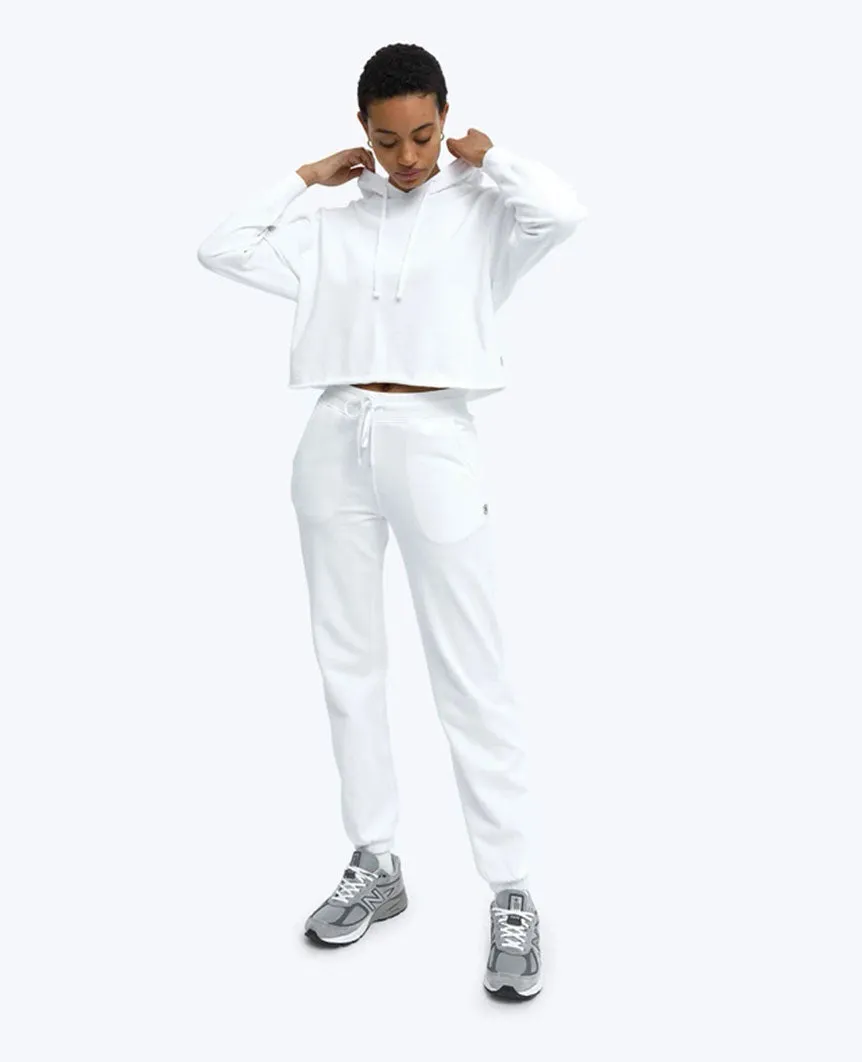 Lightweight Terry Cut-Off Hoodie White Womens