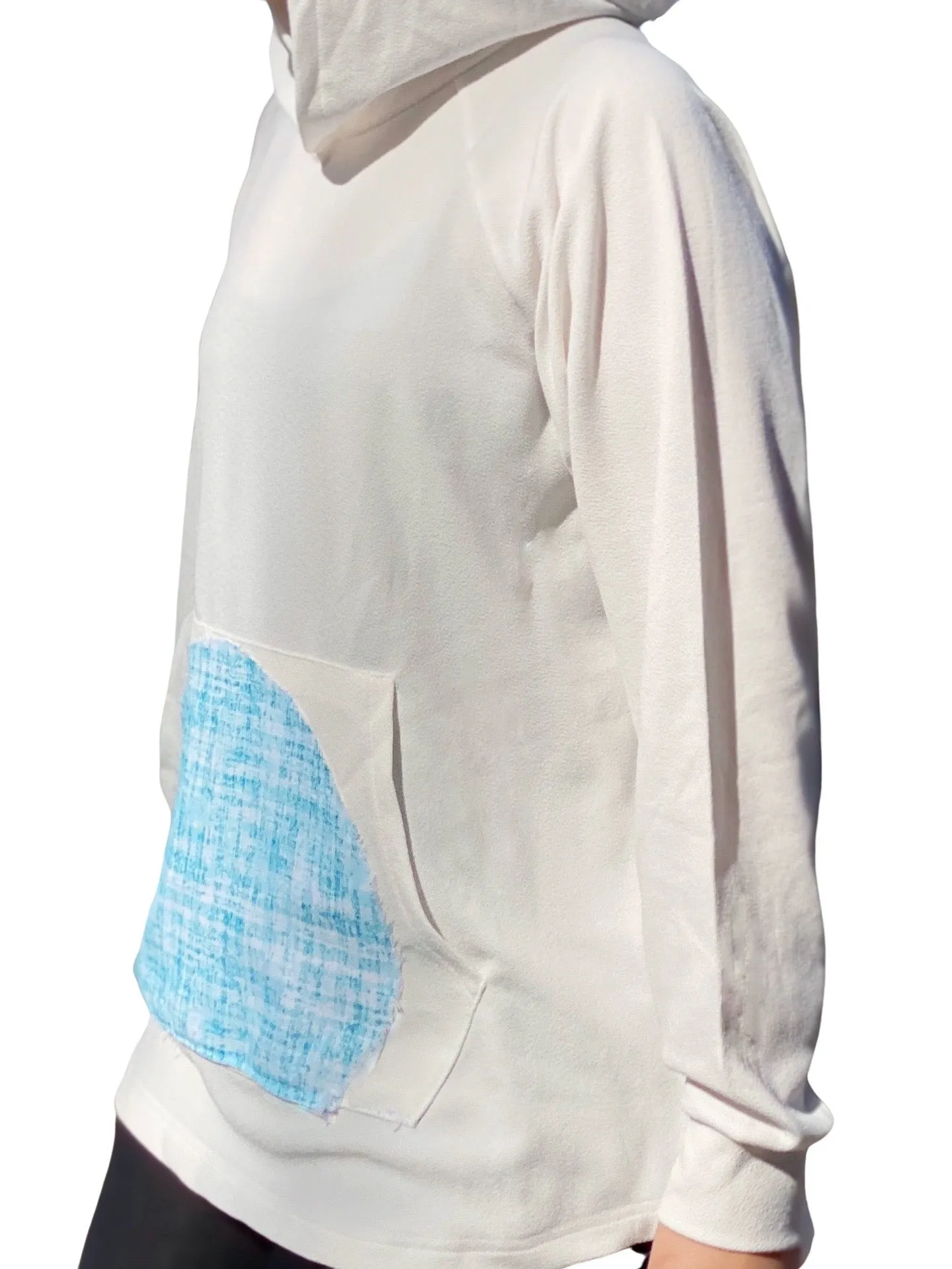 Lightweight White and Turqouise Unisex Hoodie