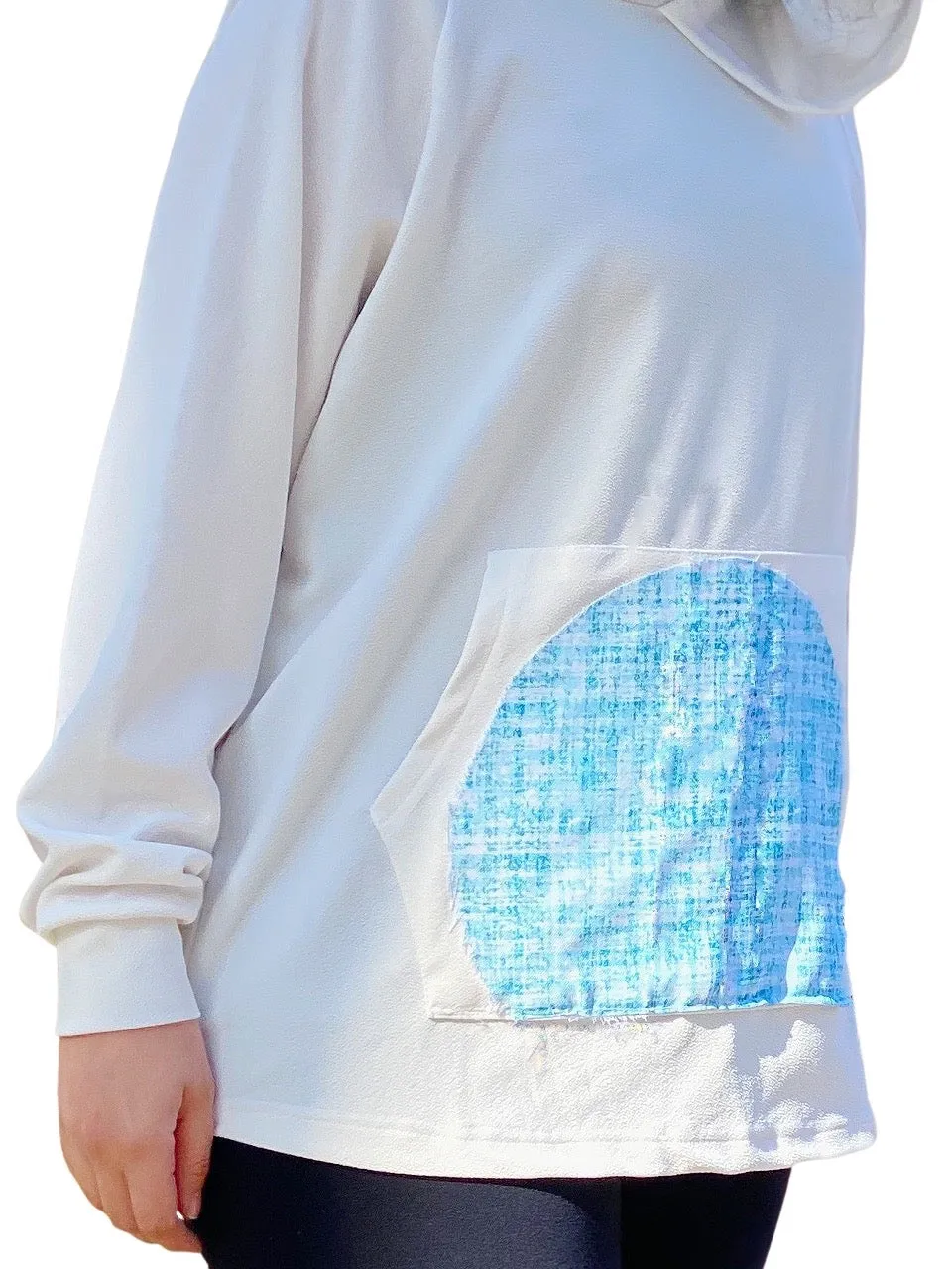 Lightweight White and Turqouise Unisex Hoodie