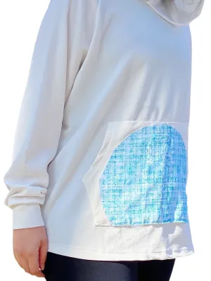 Lightweight White and Turqouise Unisex Hoodie