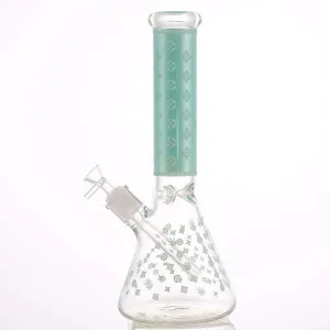 LV Pattern 7mm Beaker Bong-Glow In The Dark-14"
