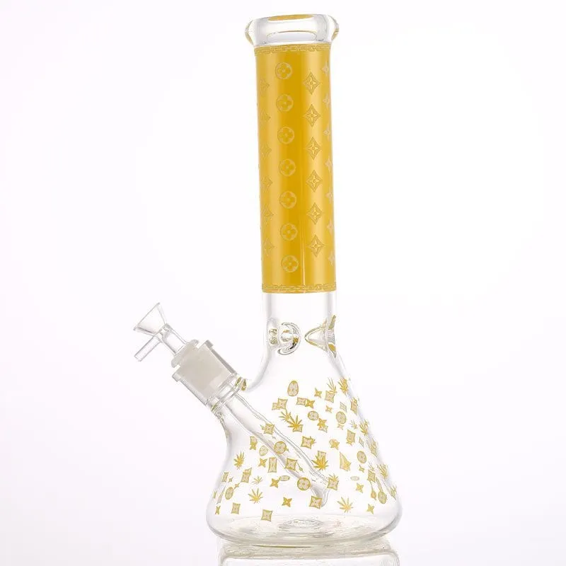 LV Pattern 7mm Beaker Bong-Glow In The Dark-14"