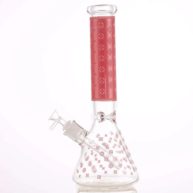 LV Pattern 7mm Beaker Bong-Glow In The Dark-14"
