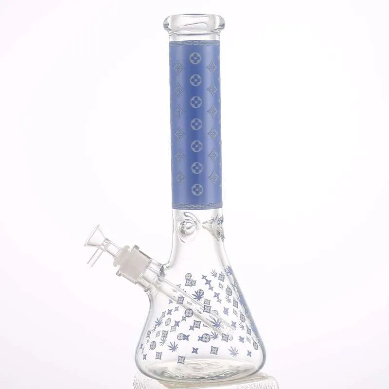 LV Pattern 7mm Beaker Bong-Glow In The Dark-14"