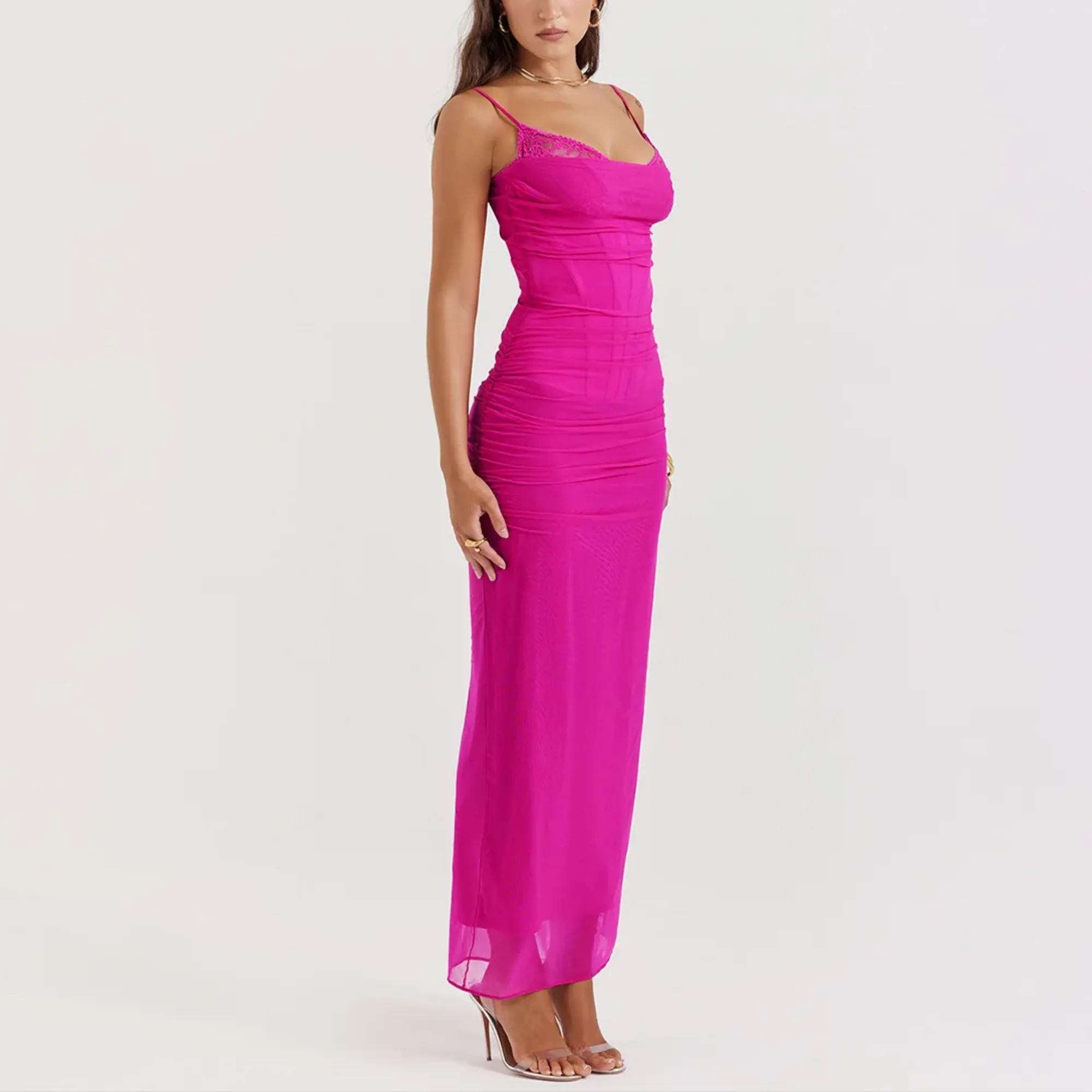 Maritza - Rose Pink Mesh Corset Bodycon Dress