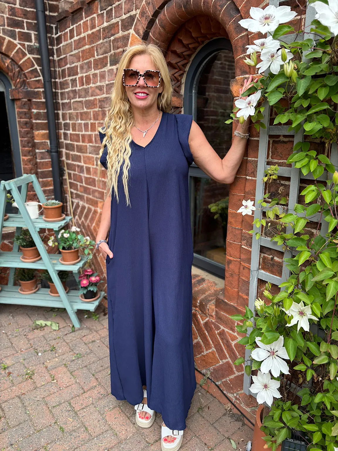 Navy Frill Sleeve Jumpsuit Jessie