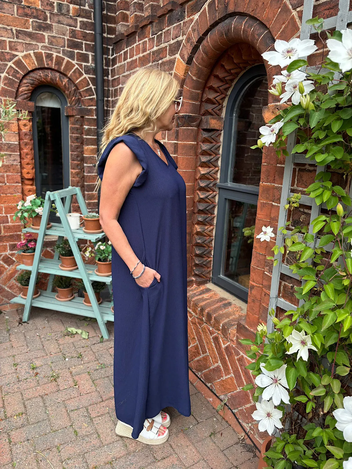 Navy Frill Sleeve Jumpsuit Jessie