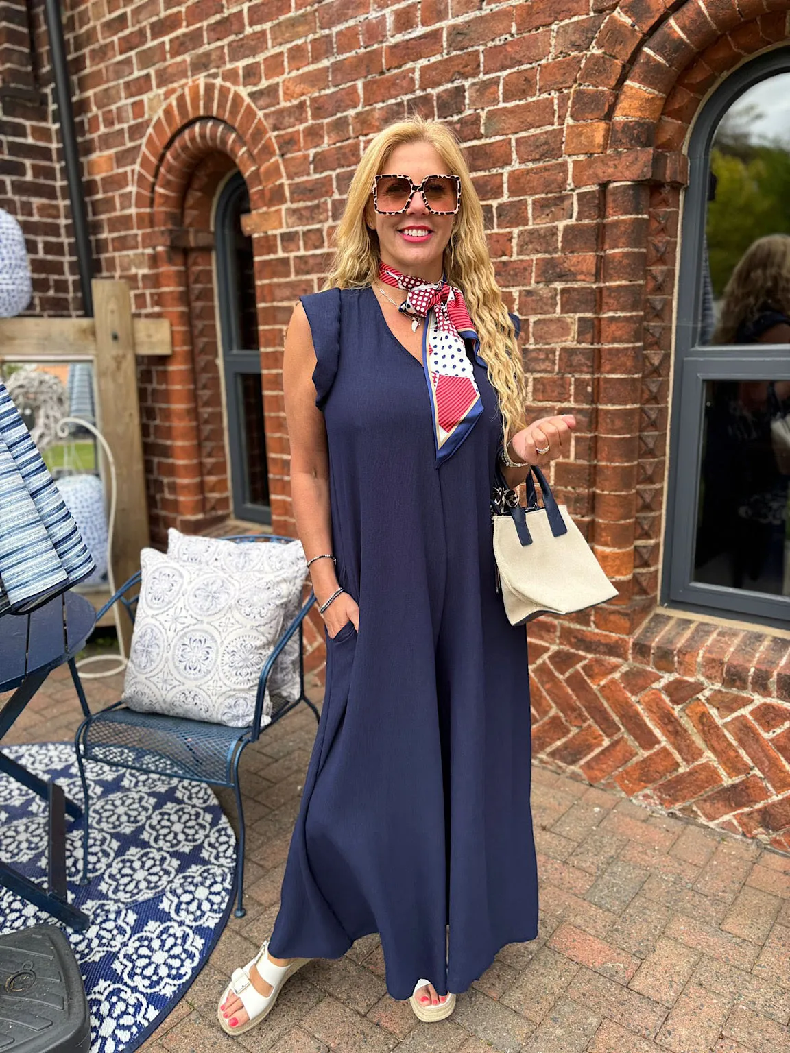 Navy Frill Sleeve Jumpsuit Jessie