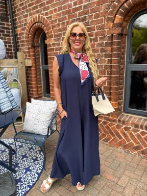 Navy Frill Sleeve Jumpsuit Jessie