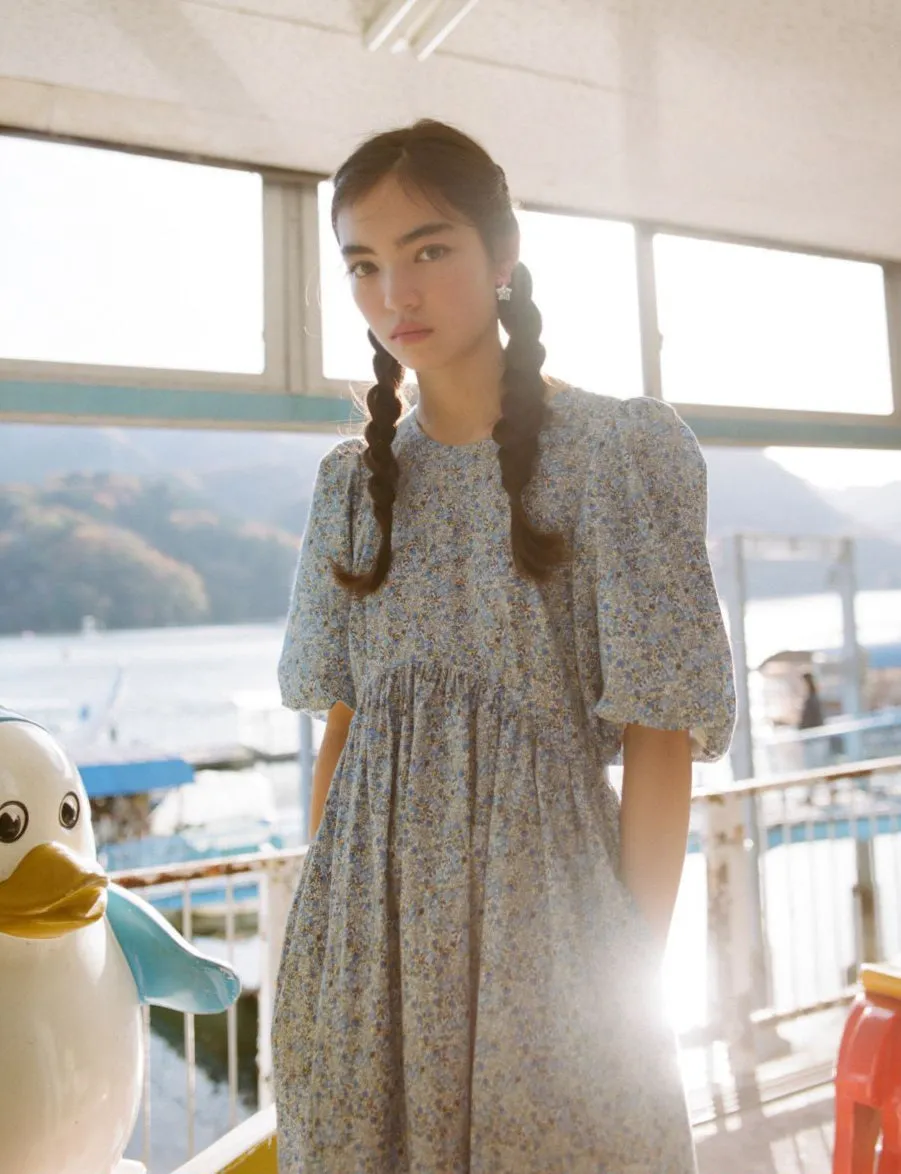 Oak Meadow - Paloma Midi Dress in French Blue Ditsy
