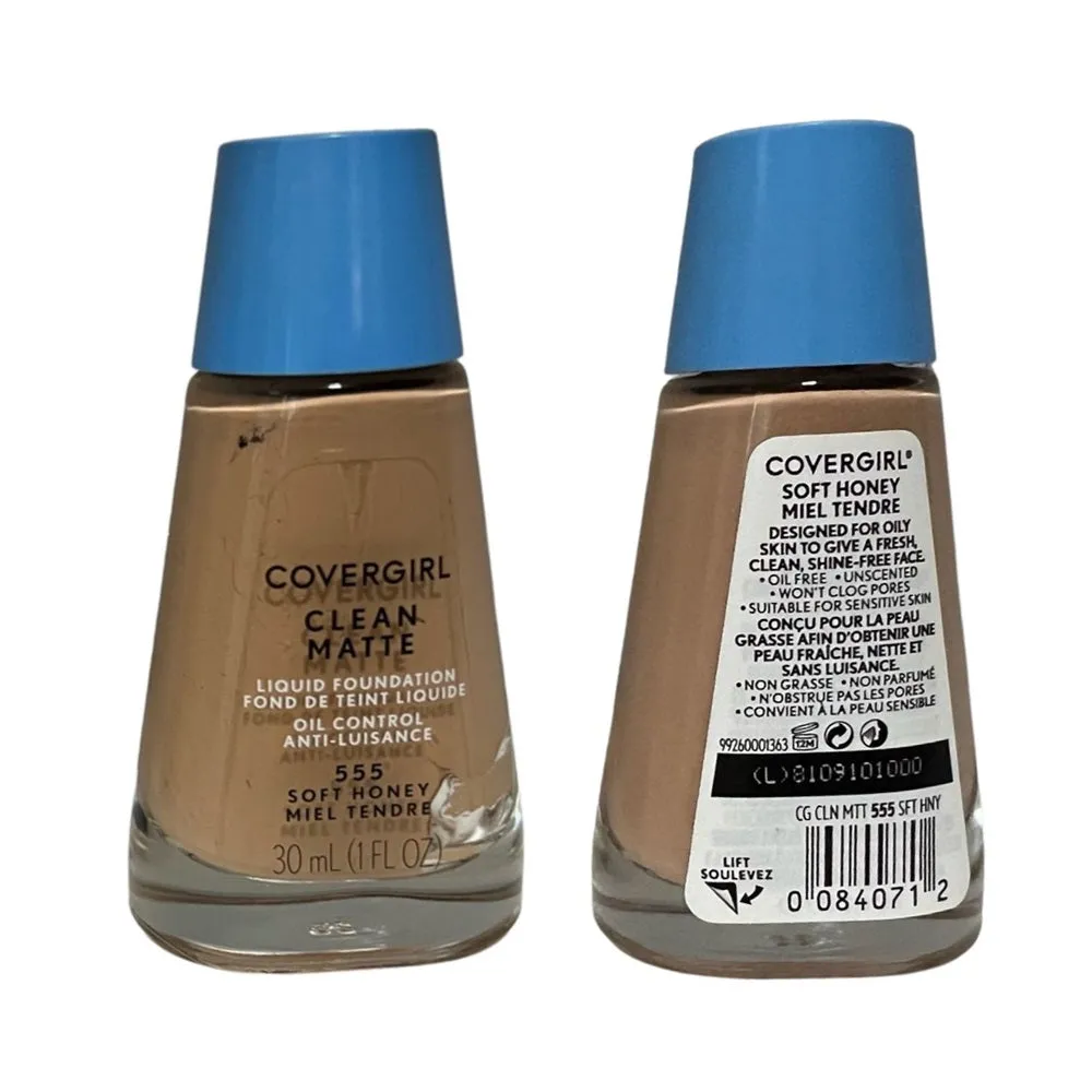 Pack of 2 CoverGirl Clean Matte Liquid Foundation, Soft Honey 555