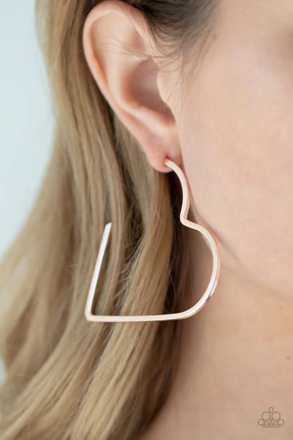 Paparazzi I HEART a Rumor - Rose Gold Heart Hoop Earrings
