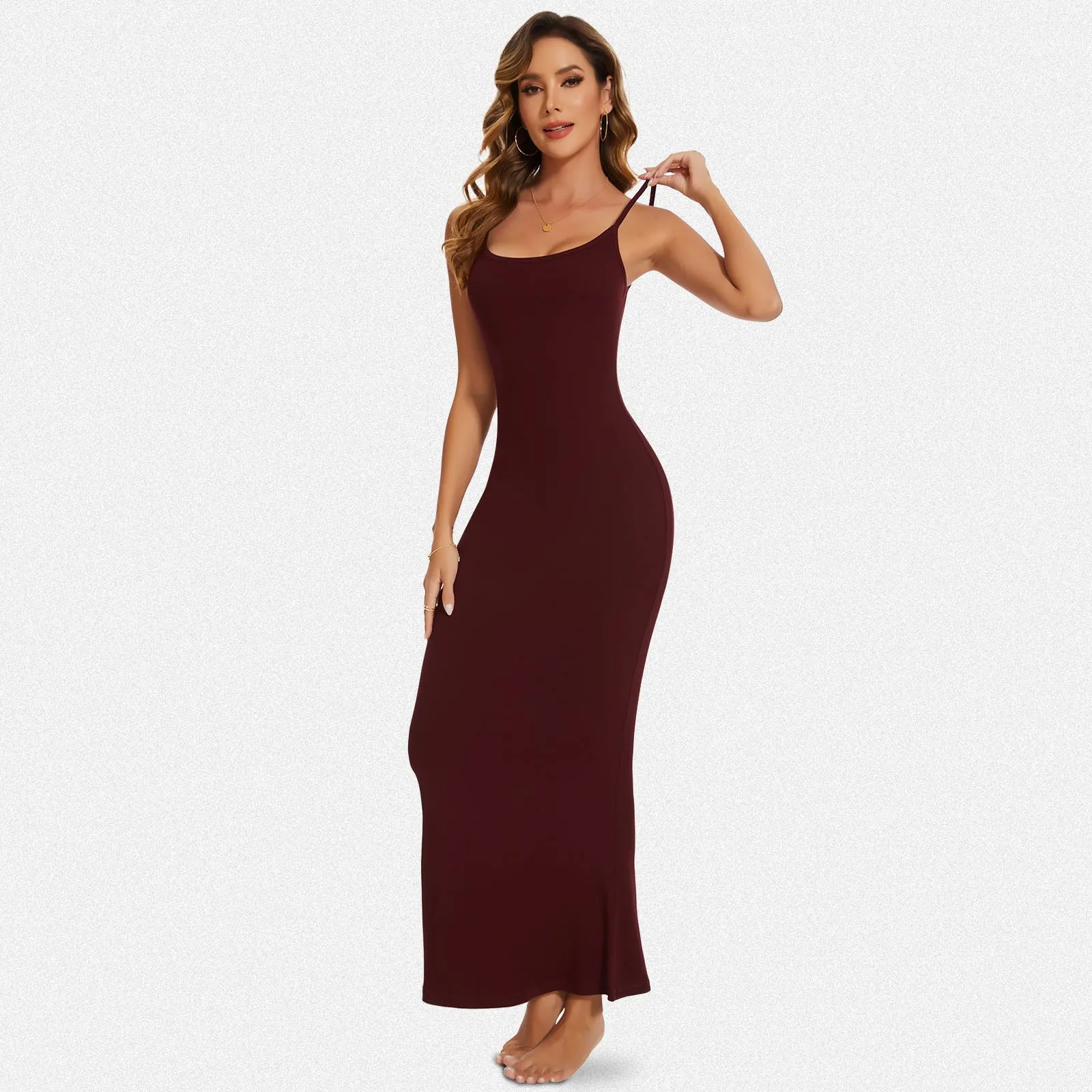 Shaperin Spaghetti Strap Ribbed Bodycon Maxi Dress