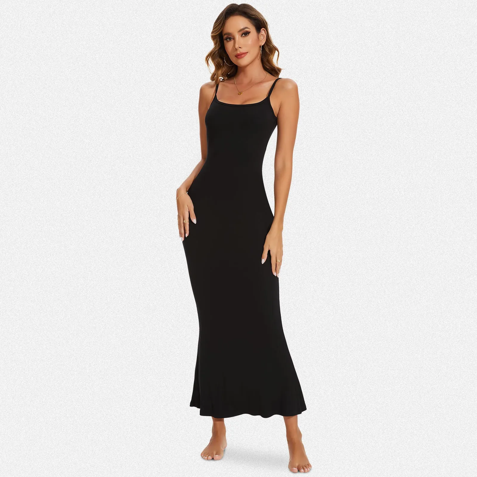 Shaperin Spaghetti Strap Ribbed Bodycon Maxi Dress