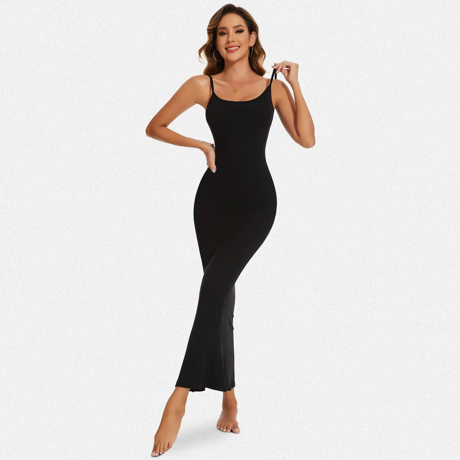 Shaperin Spaghetti Strap Ribbed Bodycon Maxi Dress