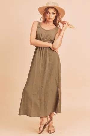 Side Slit Round Neck Sleeveless Tank Dress