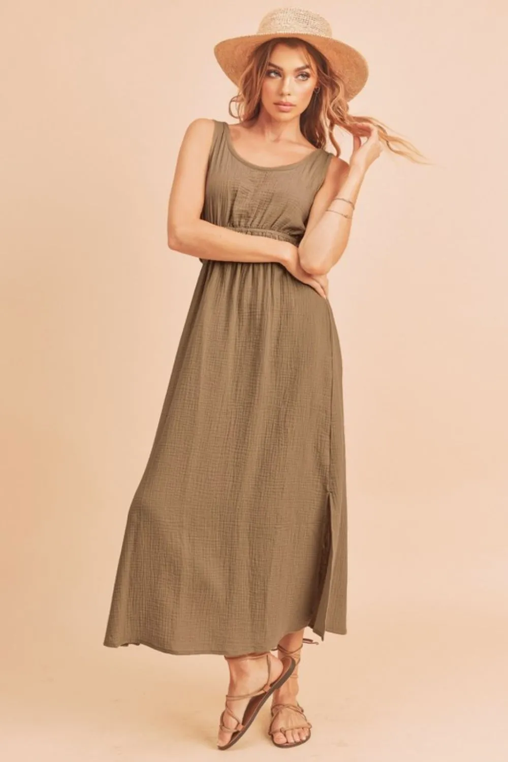 Side Slit Round Neck Sleeveless Tank Dress