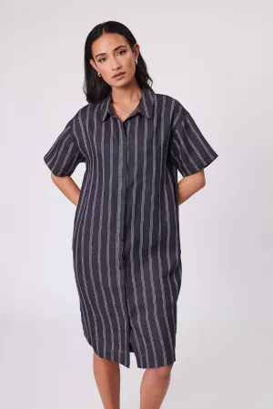 Skyline Linen Dress - Ink Stripe