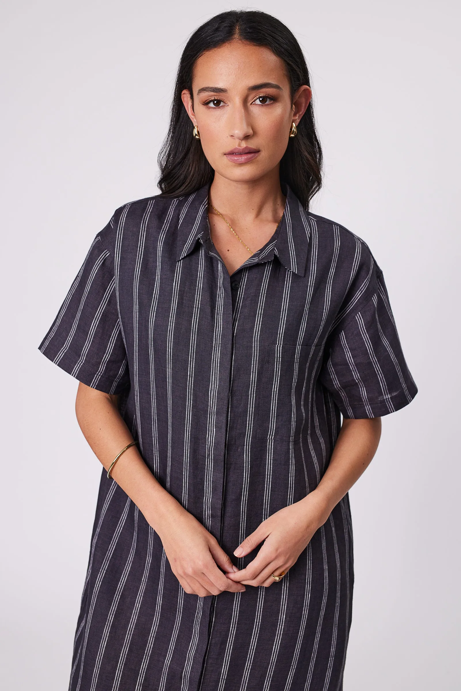 Skyline Linen Dress - Ink Stripe