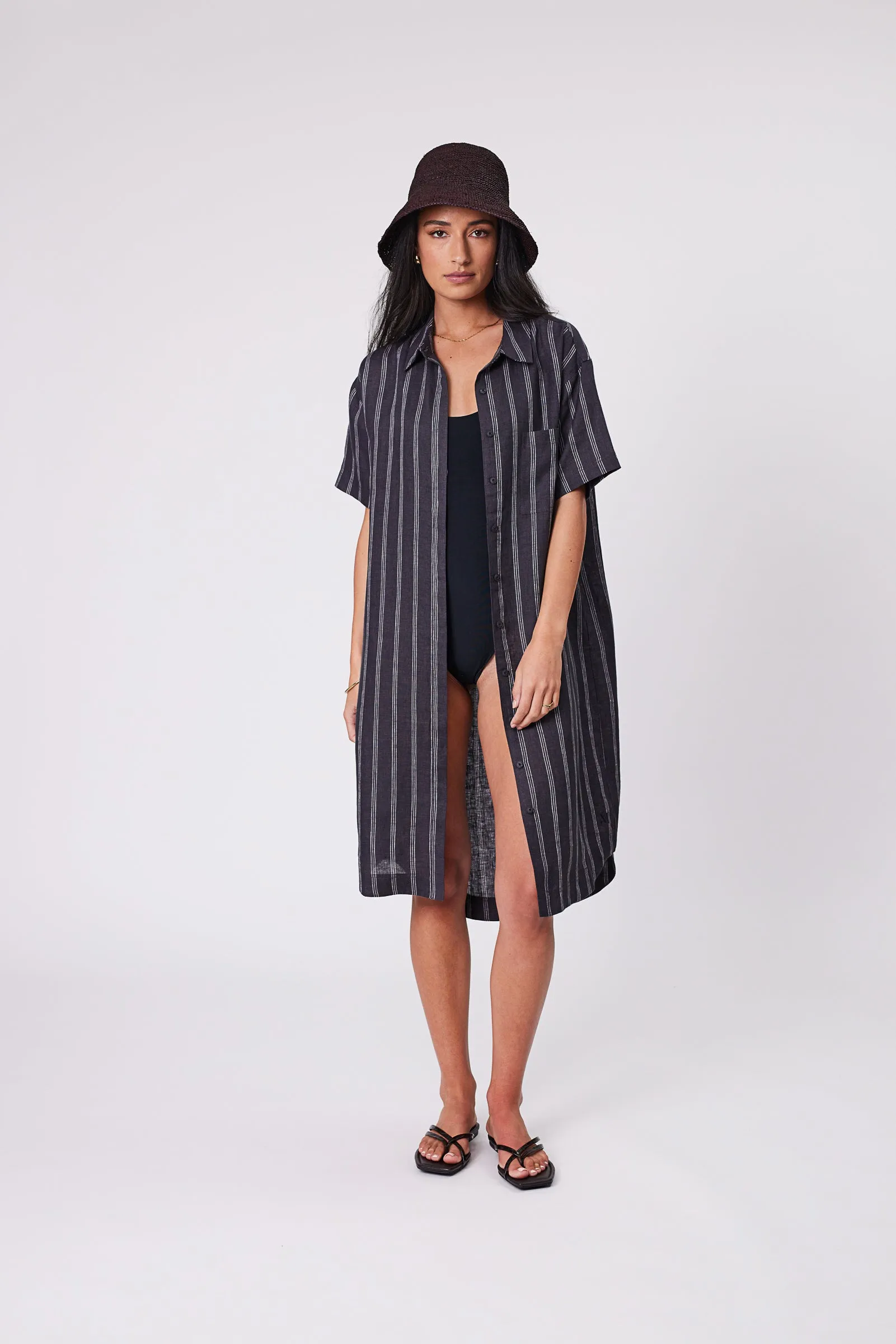 Skyline Linen Dress - Ink Stripe