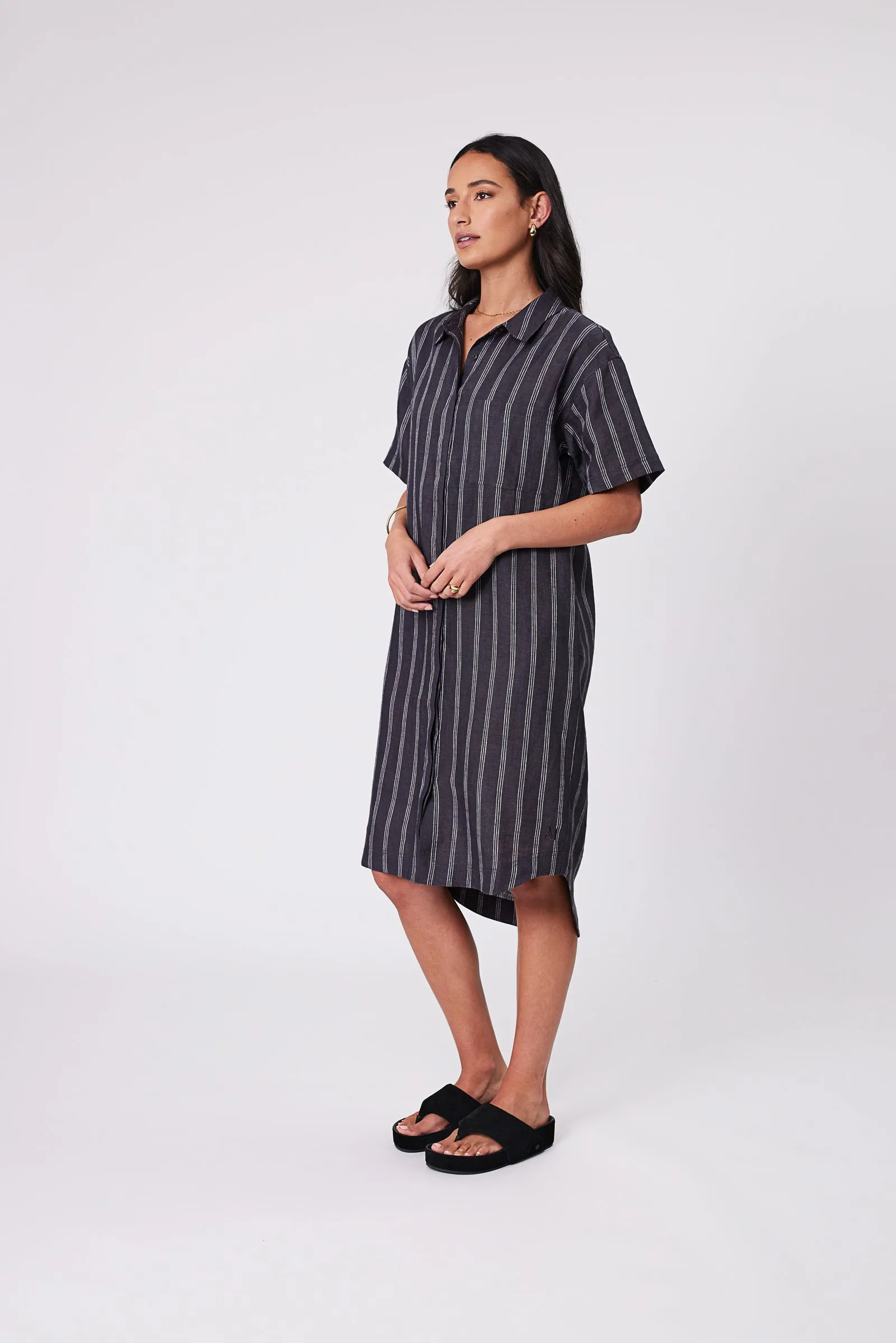Skyline Linen Dress - Ink Stripe