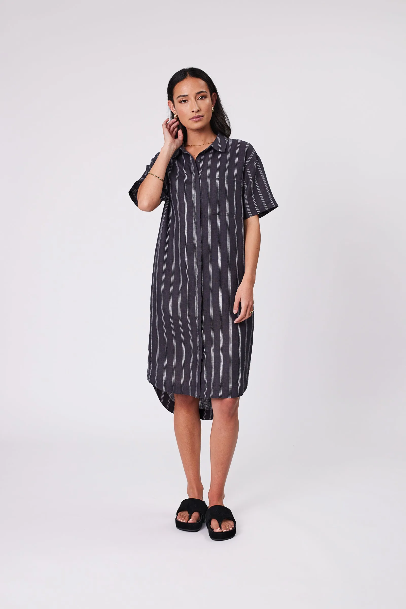 Skyline Linen Dress - Ink Stripe