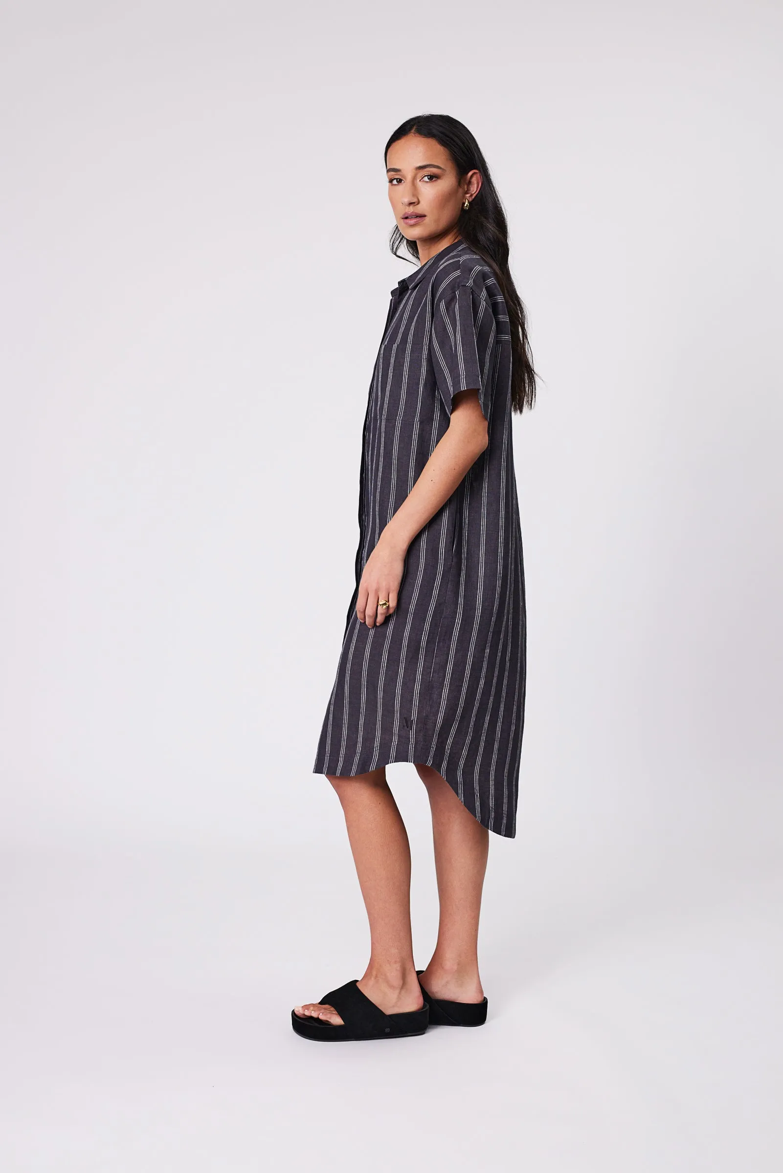 Skyline Linen Dress - Ink Stripe