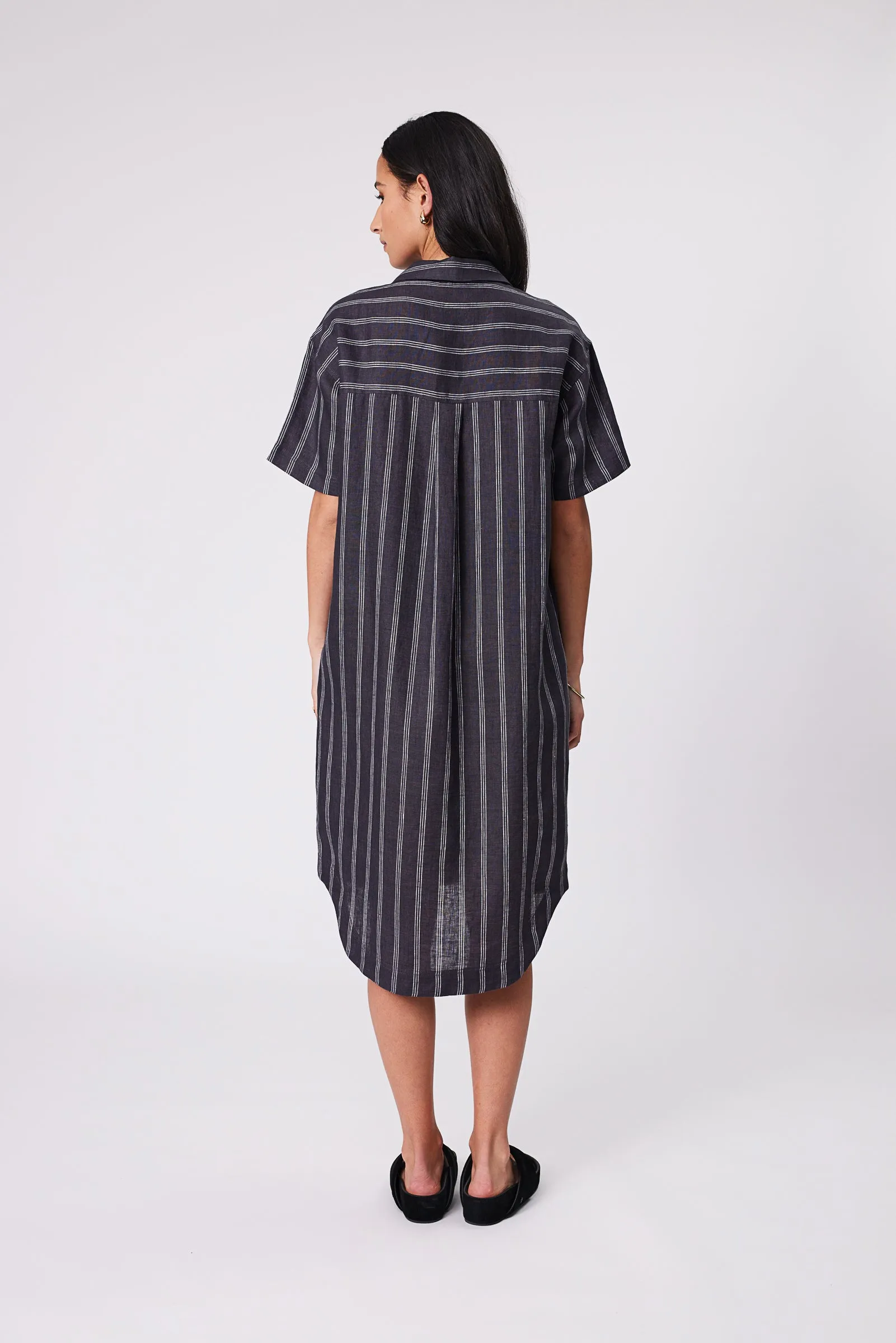 Skyline Linen Dress - Ink Stripe