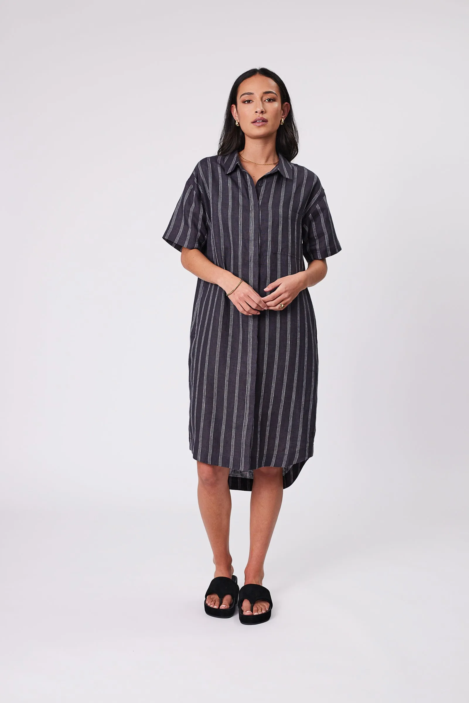 Skyline Linen Dress - Ink Stripe