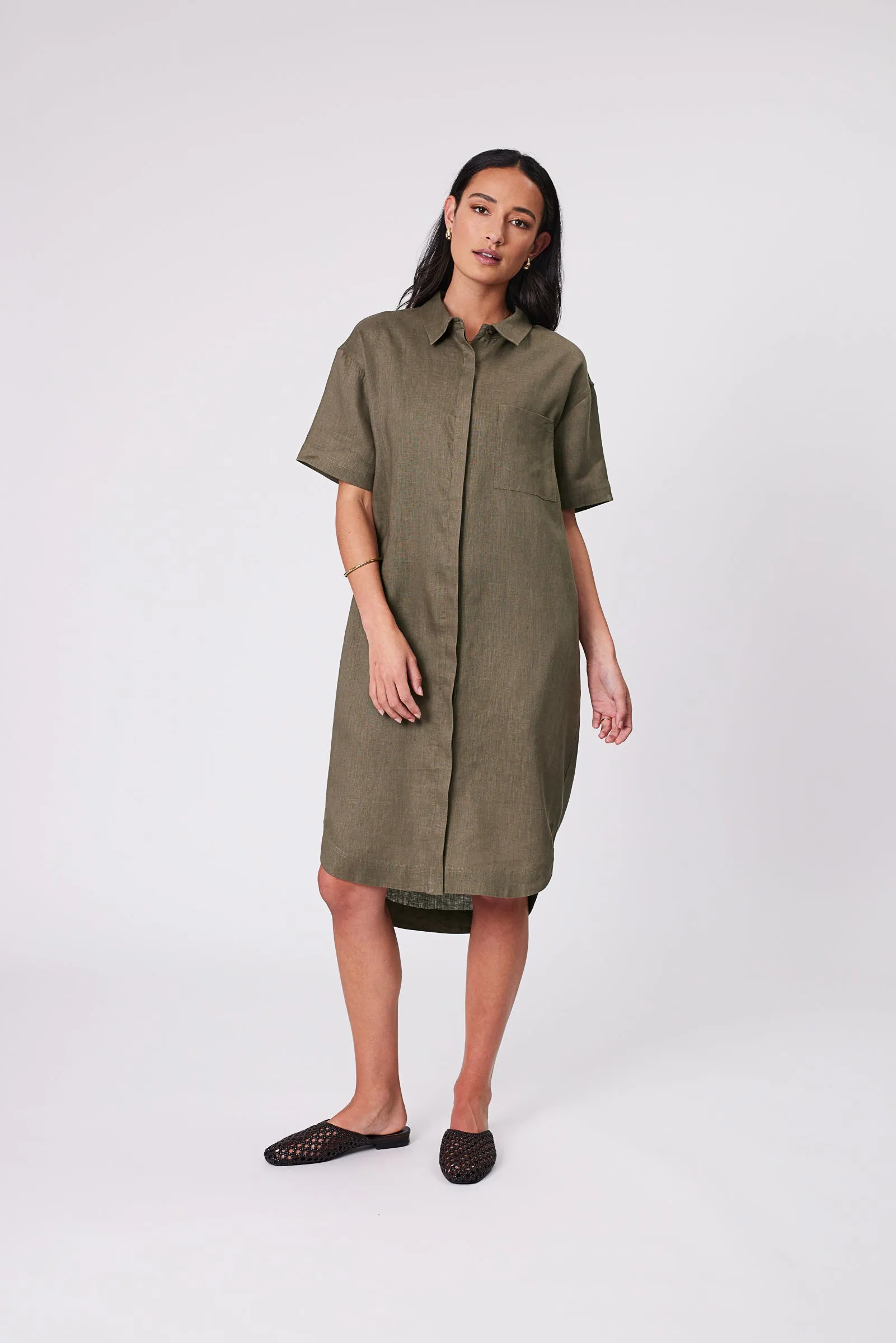 Skyline Linen Dress - Kelp