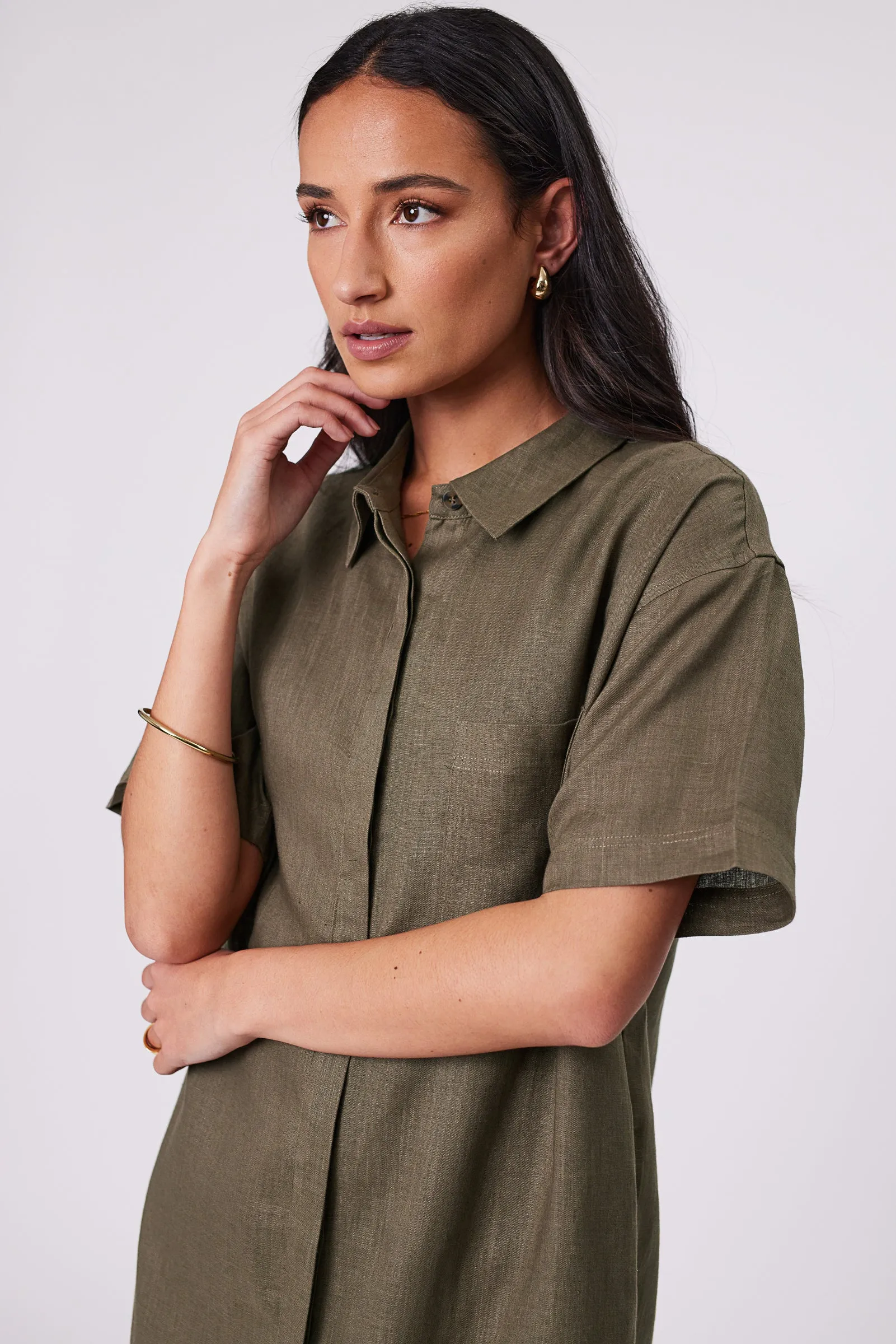 Skyline Linen Dress - Kelp