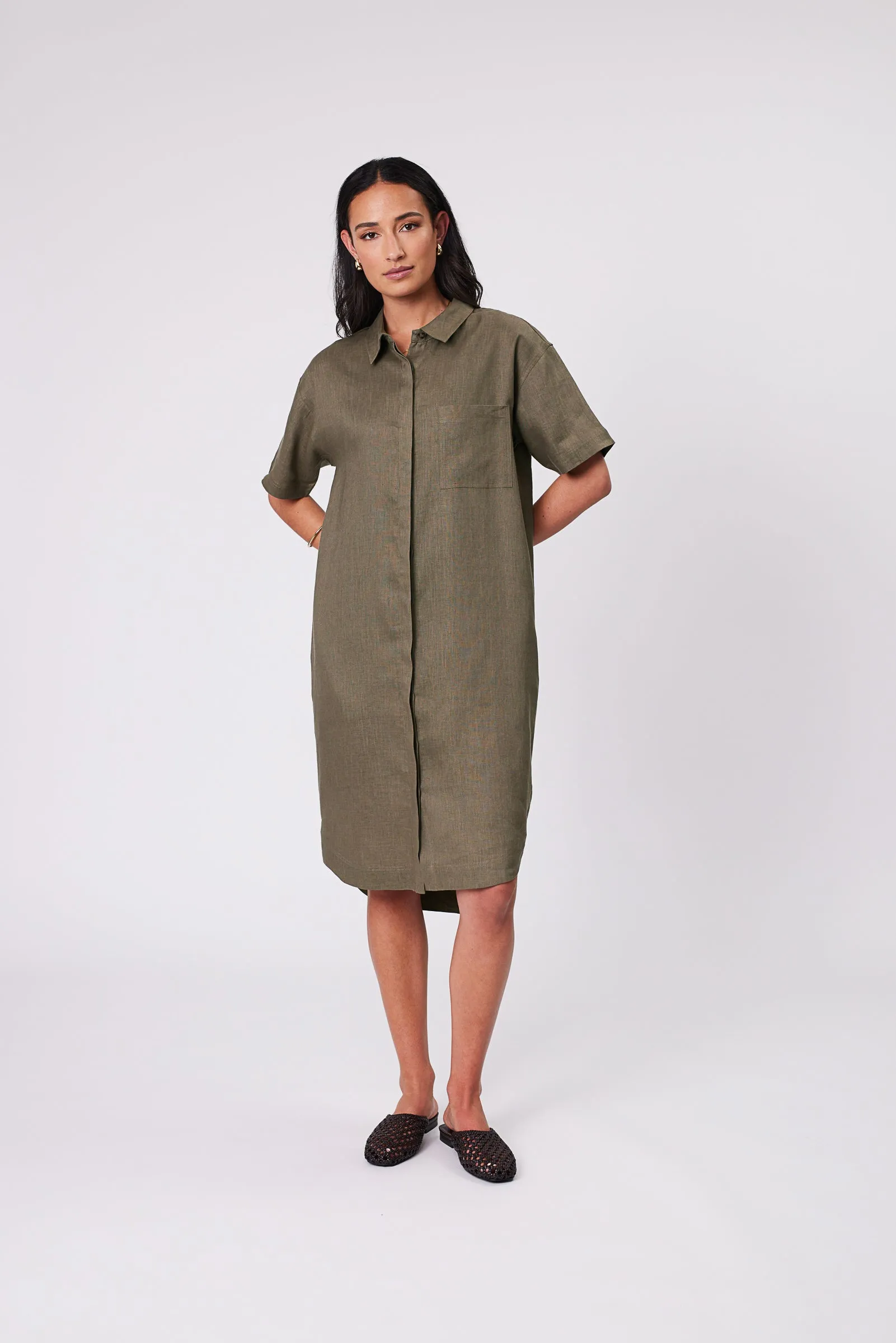 Skyline Linen Dress - Kelp