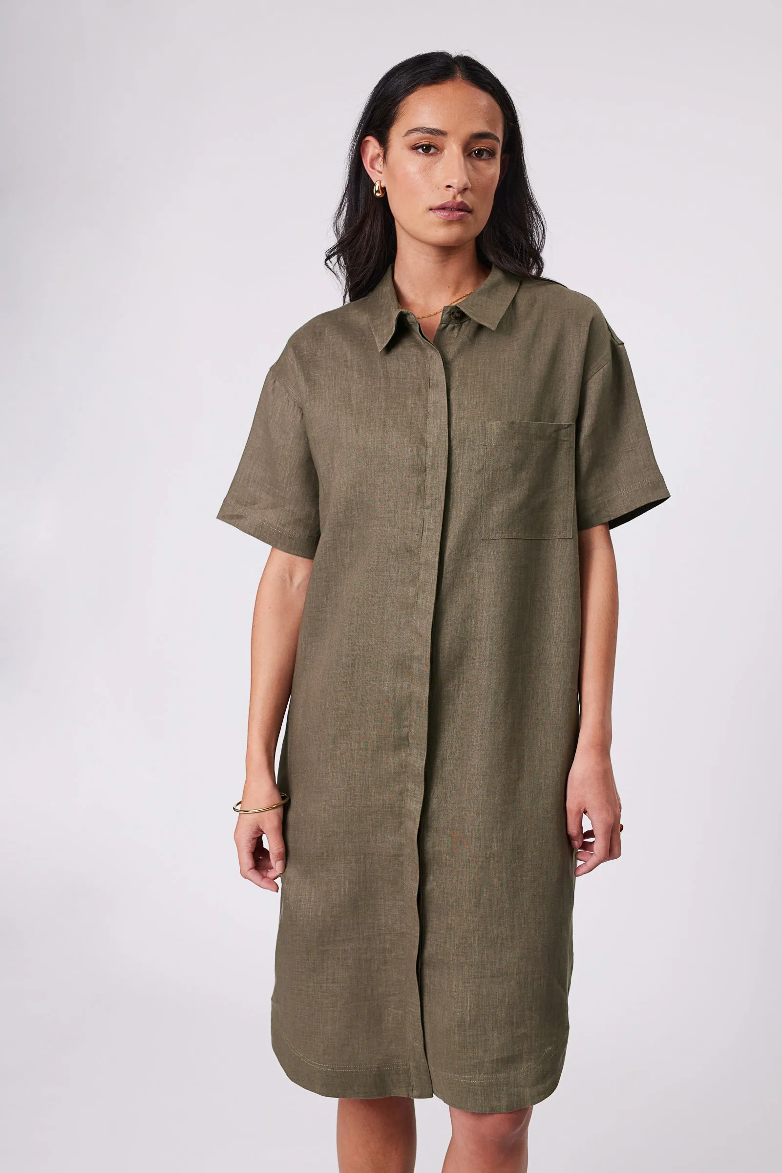 Skyline Linen Dress - Kelp