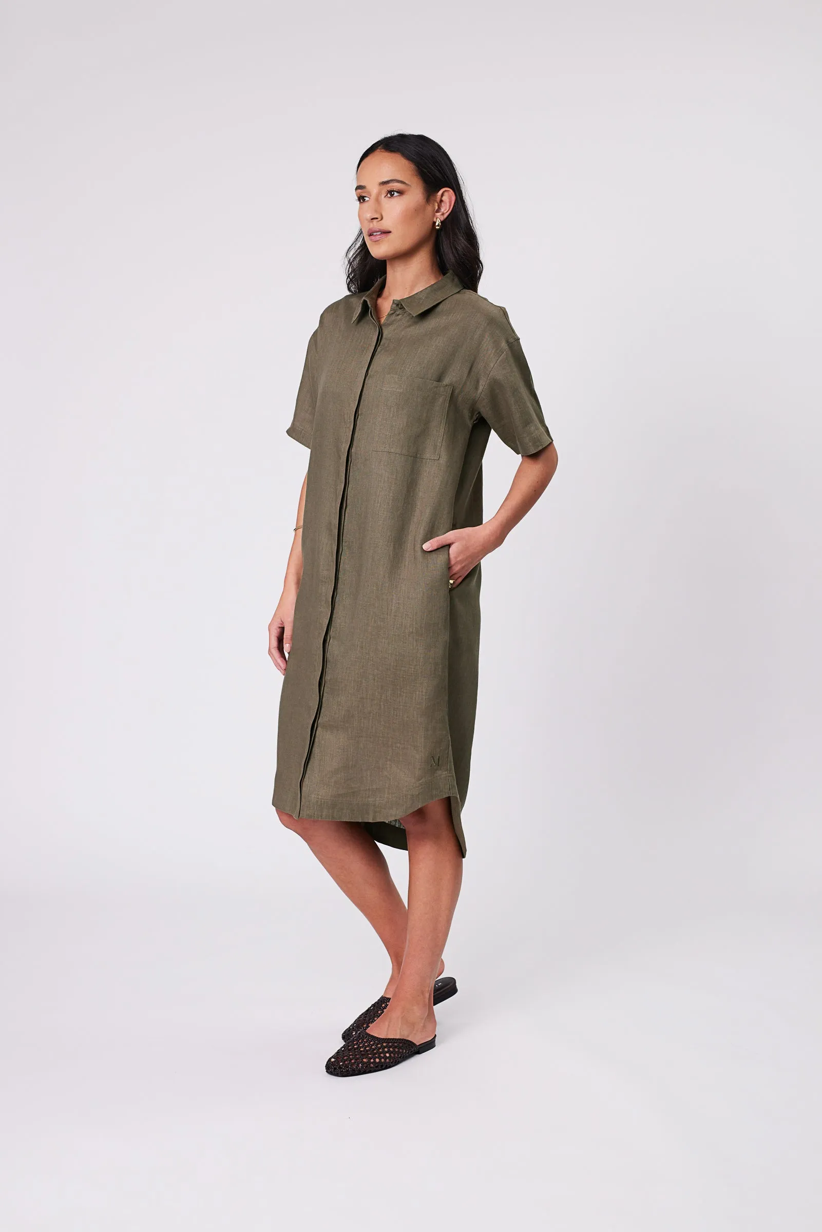 Skyline Linen Dress - Kelp