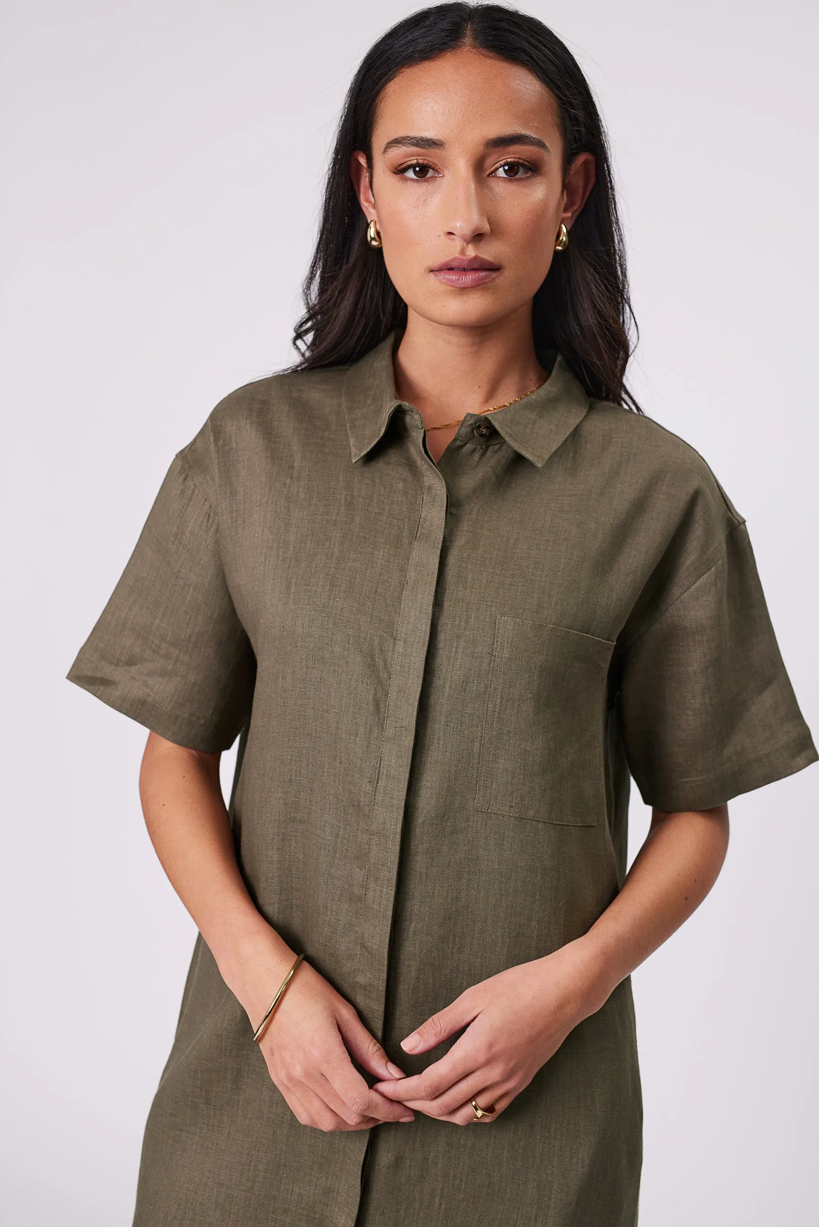Skyline Linen Dress - Kelp
