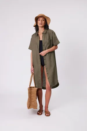 Skyline Linen Dress - Kelp
