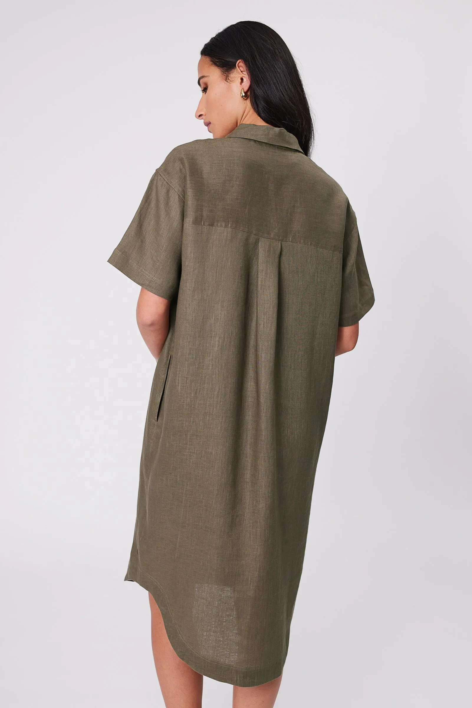 Skyline Linen Dress - Kelp