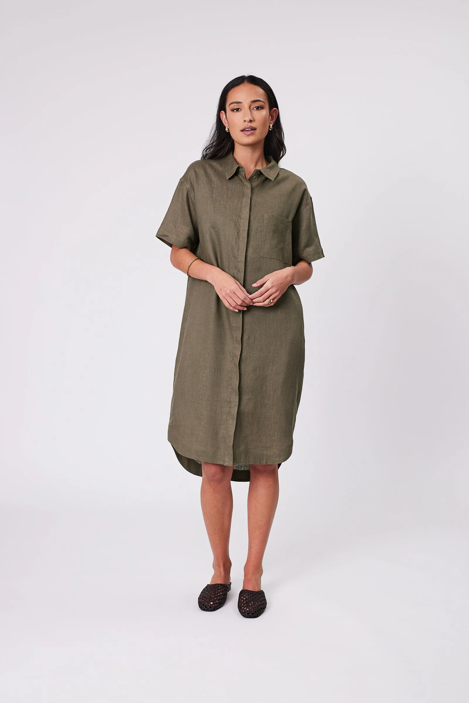 Skyline Linen Dress - Kelp