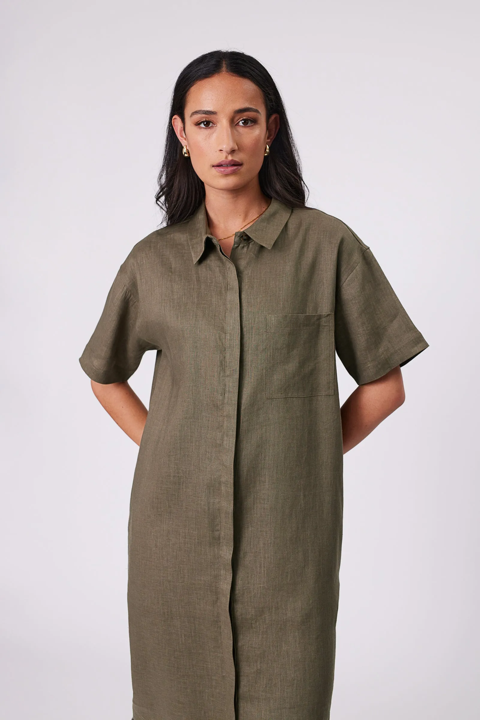 Skyline Linen Dress - Kelp