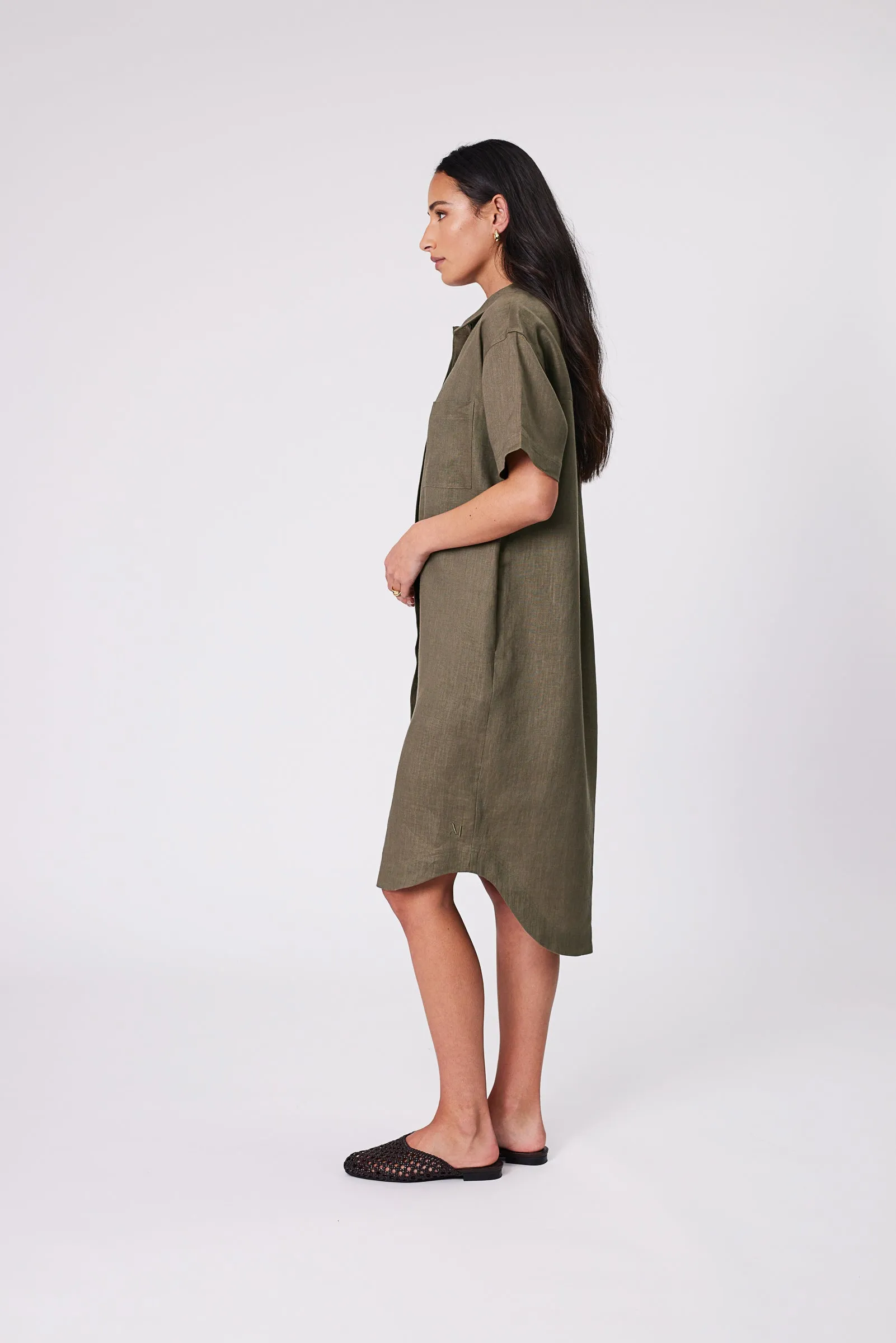 Skyline Linen Dress - Kelp