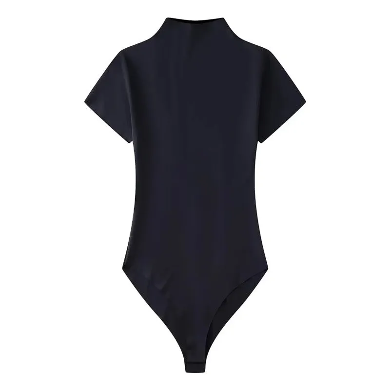 Sleek Half-High Collar Short-Sleeve Jumpsuit for Effortless Style
