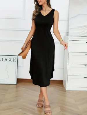 Sleeveless Midi Dress with Asymmetrical Hem