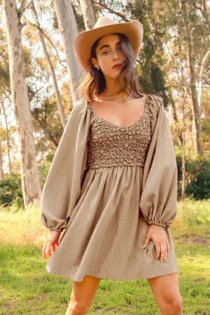 SO ME Textured Woven Smocked Dress