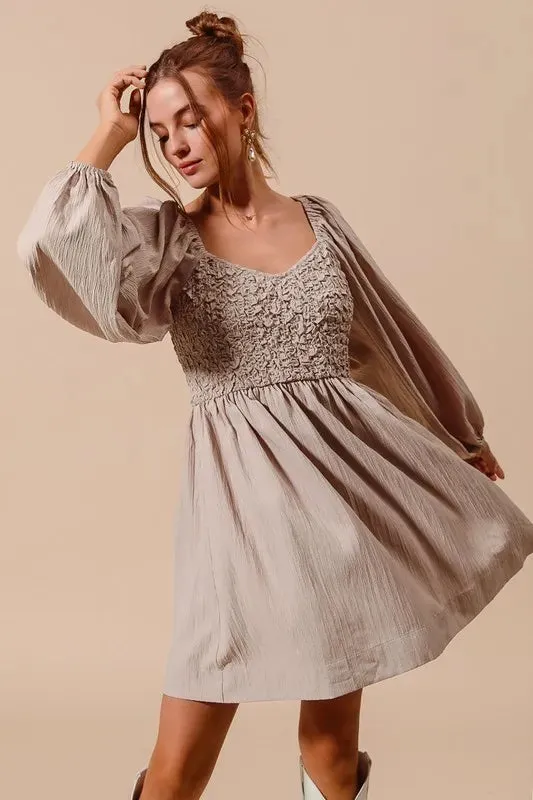SO ME Textured Woven Smocked Dress