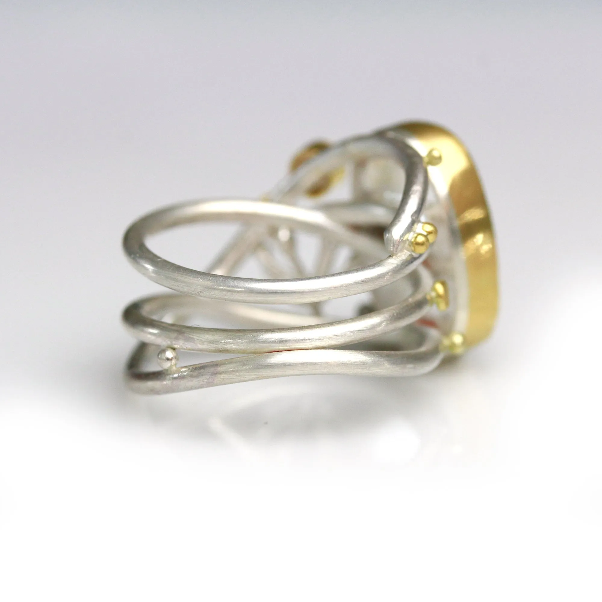 SOLD  Boulder Opal and Pink Sapphire on Swirled Band Ring. Size 6 3/4.