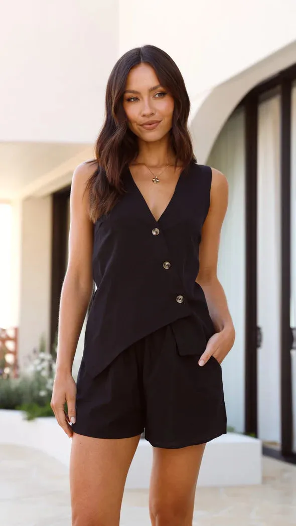 Sophisticated Asymmetrical Buttoned Vest and Tailored Shorts Set