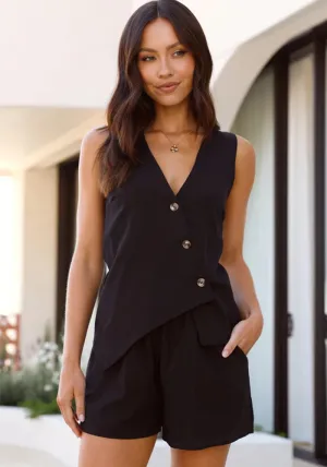 Sophisticated Asymmetrical Buttoned Vest and Tailored Shorts Set